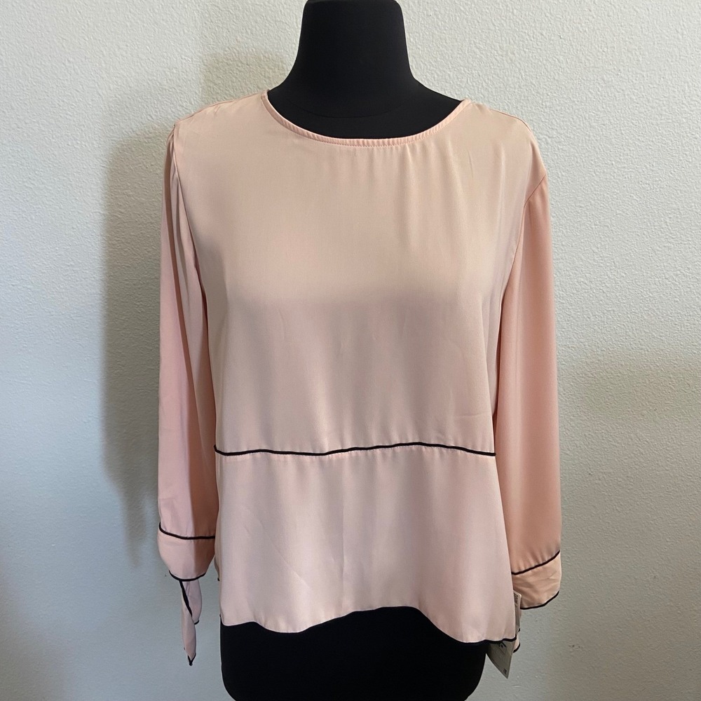 Zara‎ Basic Collection Women's Pink Top Long Sleeve Tie Cuff Blouse L NEW Career